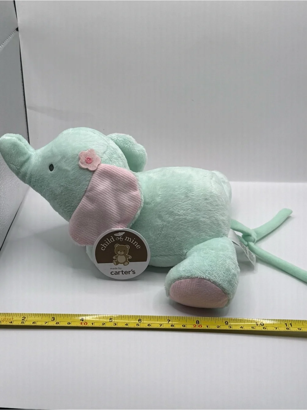 Child of Mine By Carters Green and Pink Plush Elephant Crib Toy Stuffed Animal